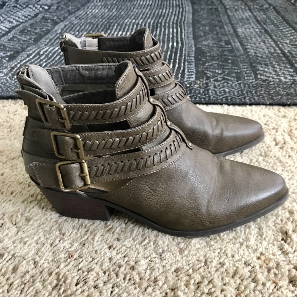 Faux Leather Booties with side buckle straps